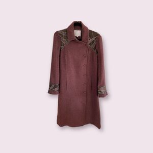 Rebecca Taylor Pink and Brown Wool Applique Coat - Size 8